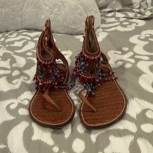 BOHEMIAN Sam Edelman Brown Sandals with Red and Green Beads I ACCEPT OFFERS